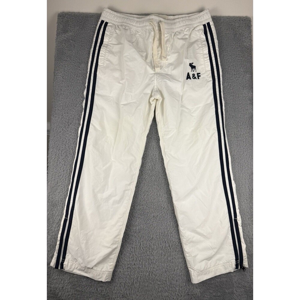 Abercrombie & Fitch Men’s L White Track Pants Side Stripe Zip Hem Nylon Y2K